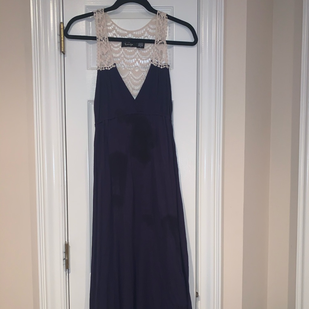 Navy maxi dress with lace top